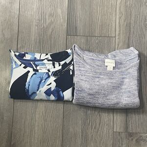 Chico's Sweaters Women's 3 Blue Purple Casual Scoop Neck Long Sleeve Bundle